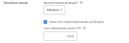 Określanie stawek w Google Ads na limit maksymalnej stawki CPC