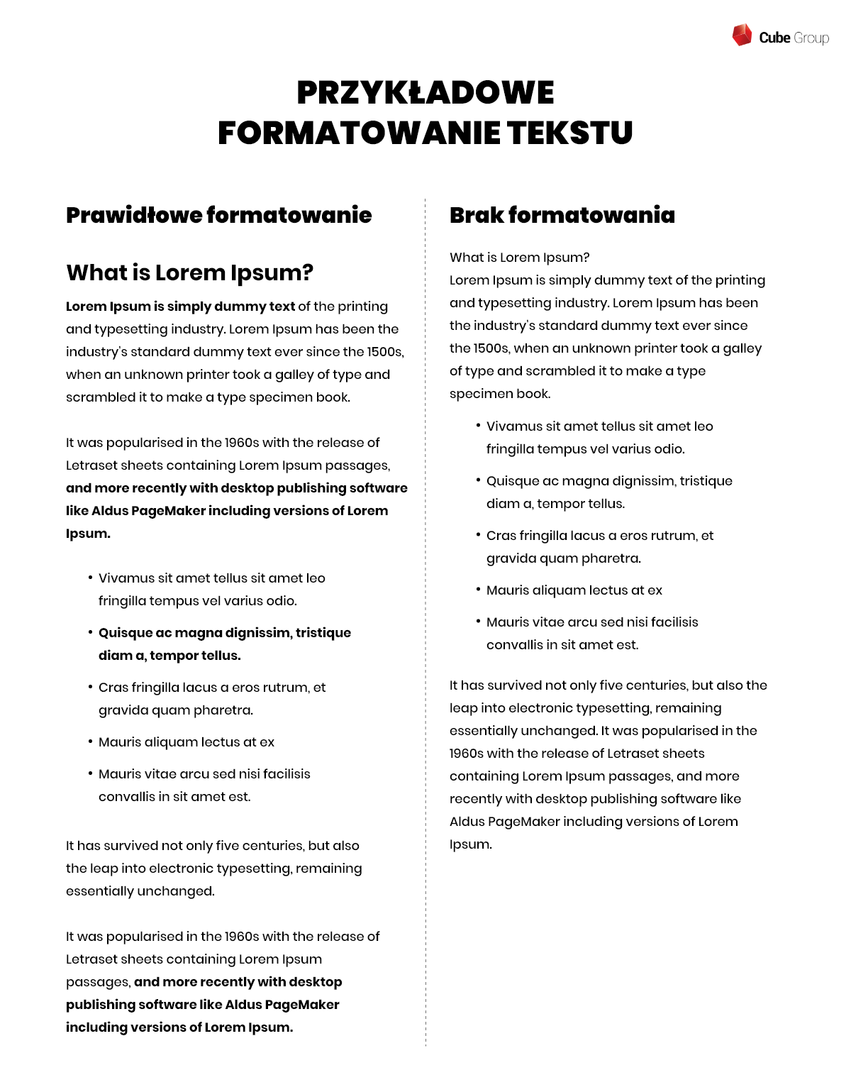 10 Zasad dobrego formatowania tekstu - Cube Group